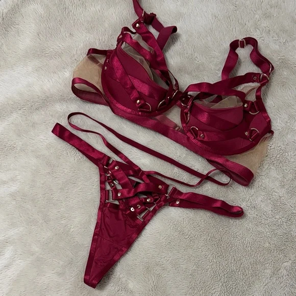 Honey Birdette Stephanie Red Bra Thong Set - 36DDD/F - Picture 5 of 13